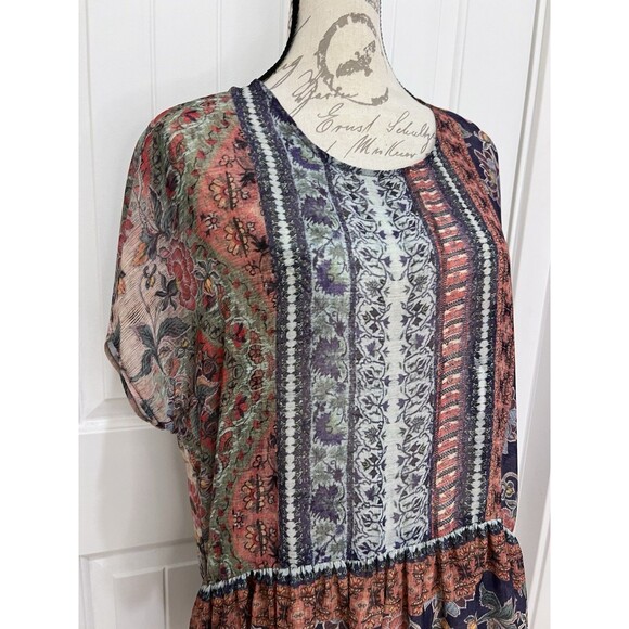 LOGO by Lori Goldstein Women's Sheer Cover Up Top Ruffle Loose Sz Medium Resort - Picture 2 of 7